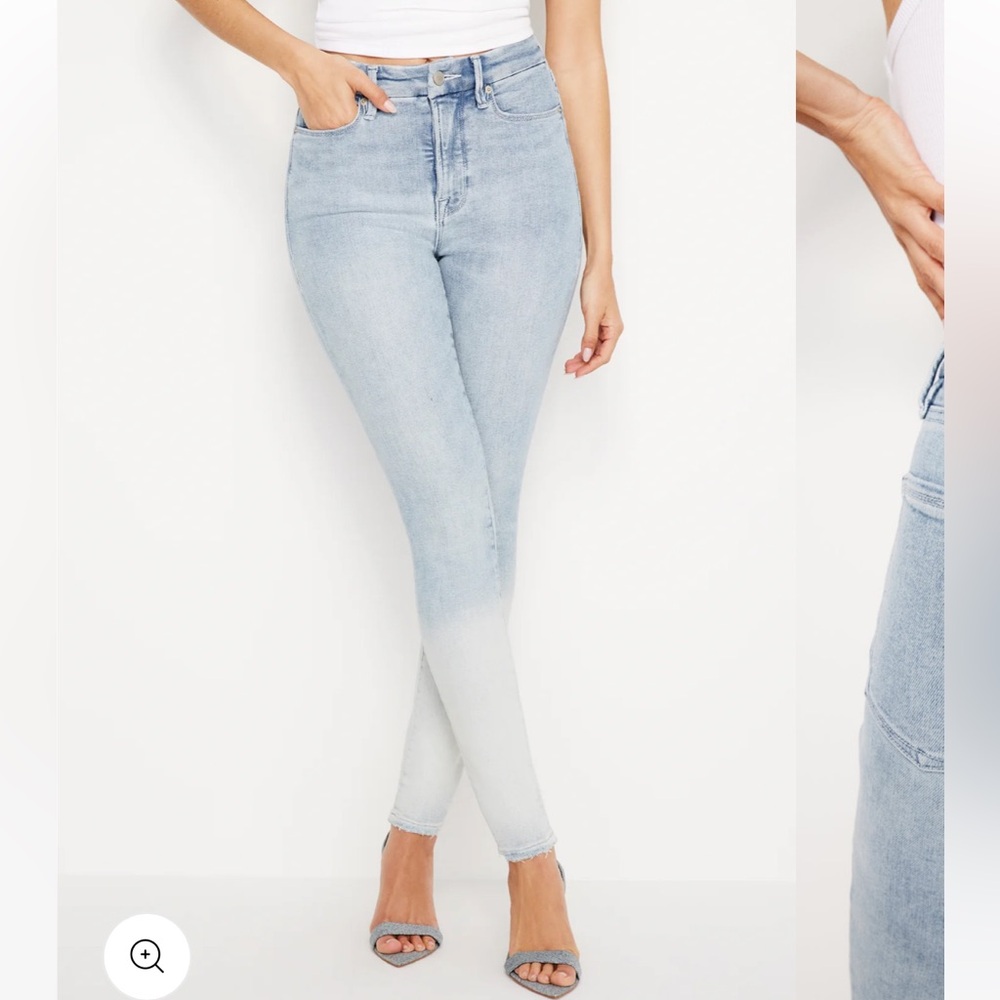 Good American High Rise Ombre Light Wash Skinny Jeans